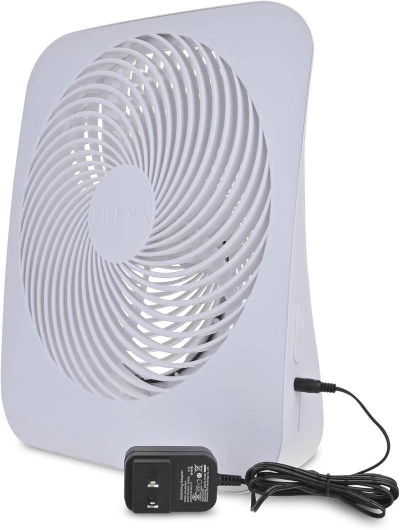 Treva 10-Inch Portable Fan, Powered by Battery and/or AC Adapter - Desk Fan Air Circulating with 2 Cooling Speeds for Personal and Travel Use (White) - Image 2